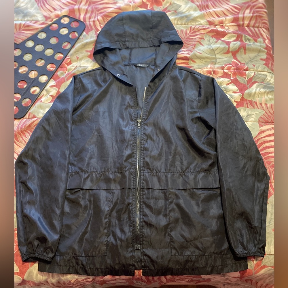 Unisex Hooded Black Zip Up Windbreaker